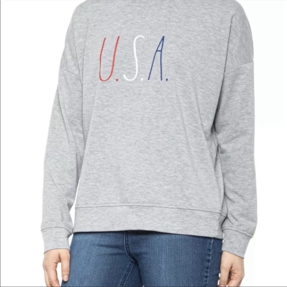 NWT Rae Dunn Oversized USA Graphic‎ Crewneck Pullover in Grey Size Large